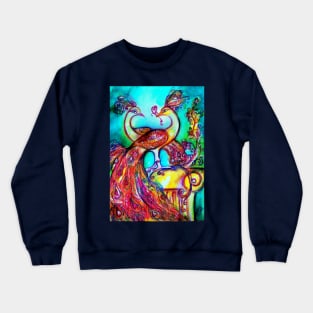 PEACOCKS IN LOVE Red Aqua Blue Turquoise Hues Crewneck Sweatshirt